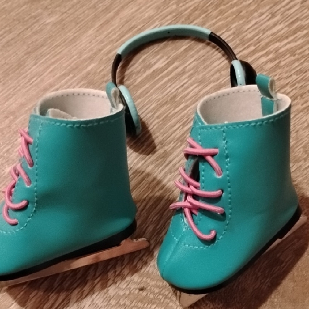 American Girl Turquoise Skates with Pink Laces - Picture 2 of 7